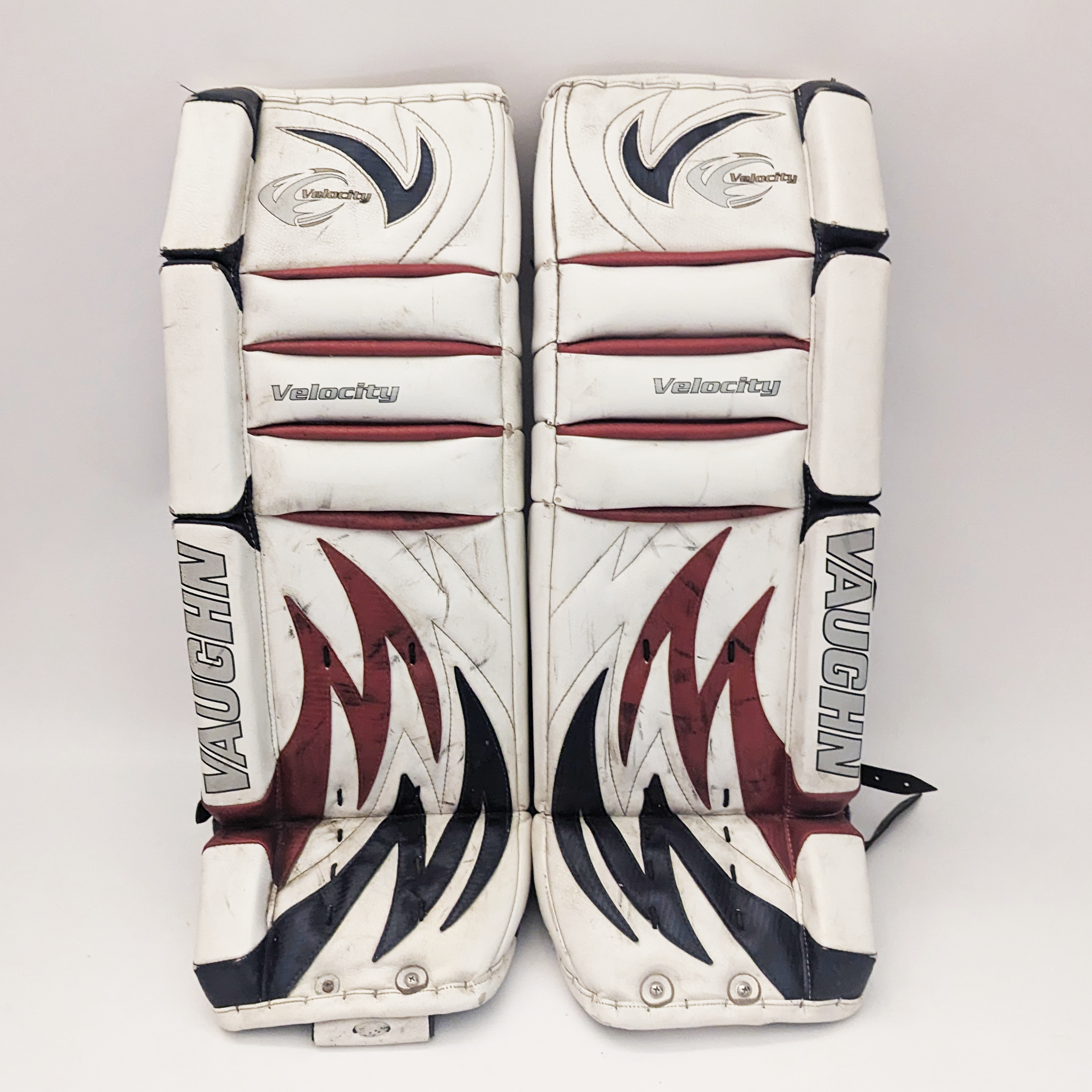 Vaughn Velocity - Jambières de gardien junior d'occasion (blanc/rouge/bleu)